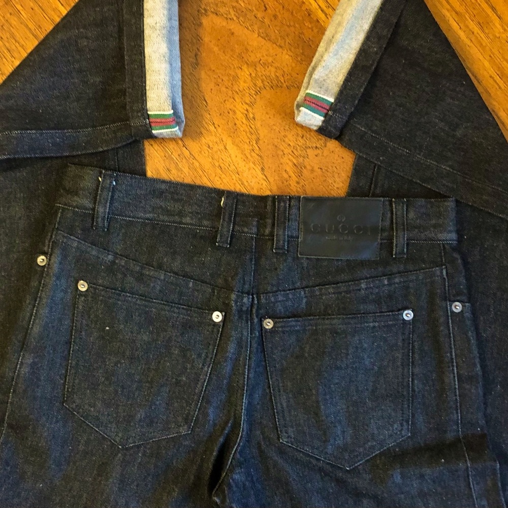 GUCCI ❤️💚🖤 black jeans w/signature cuff stripes never worn 6 US/42 IT